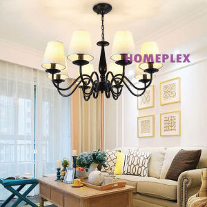 Homeplex 8 Heads Retro Chandelier Black Iron E14 Bulb Energy Saving Bulb 9W Ceiling Light for Living Room lampu gantung pendant