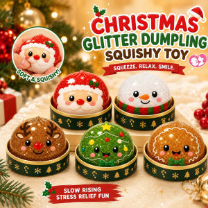 Christmas Glitter Dumpling Squishy Soft Pinch Stress Ball Slow Rising Squishy Toys for Kids Girls