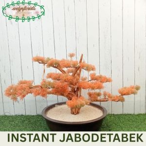 Pohon Hias Artificial Bonsai Daun Lohansung Merah / Orange Pot Semen Hiasan Ruang Kantor