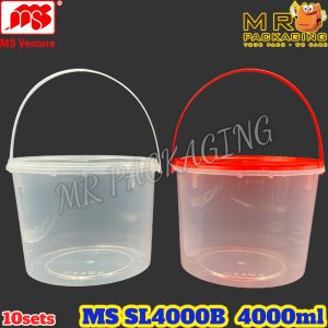 MS Venture SL 4000B Safety Lock Round Container with Handle [ 10sets± ] 4000 ml - Red Clear - Bekas Bucket Popcorn Cookie Door Gift MSSL4000B MS-SL4000B