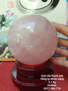 Quả Cầu Đá Thach Anh Hồng Phong Thủy Có Tặng Kèm Đế Gỗ Xoay (21 kg)