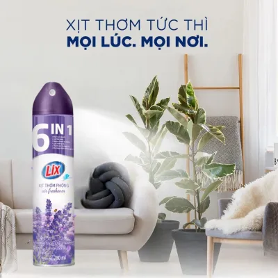 Xịt Thơm Phòng LIX Lavender 280ml – Khử Mùi 6in1 Lưu Hương Lâu Tinh Dầu Thiên Nhiên Thư Giãn