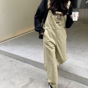 Quần yếm jeans ống rộng quần yếm jeans trẻ chung năng động phong cách Ulzzang_y7