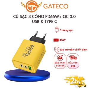 Củ Sạc Nhanh 3 Cổng PD 65W + QC 3.0 USB & Type-C - Công Suất Lớn An Toàn Sạc Nhanh Đa Thiết Bị