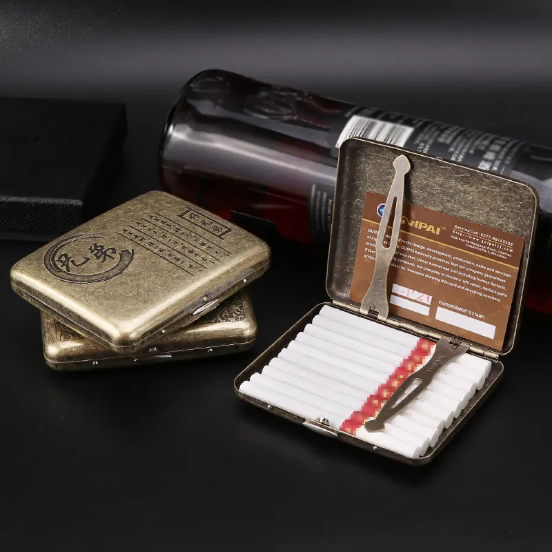 Vintage Metal Cigarette Case Box Portable 20 Cigarettes Case Holder Retro  Smoke Tool Pocket Smoking Accessories Men Gifts