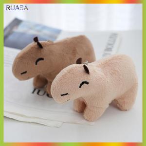 RUASA 12cm Simulation Capybara Plush Toy Stuffed Animals Keychain Keyring Soft Fluffy Capybara Dolls Bag Car Key Pendant Accessories