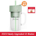 【2023 Upgraded 12 Blades!!!!】 ROYADULEX罗娅 Swiss Summer Fashion Mason Portable Juicer Cup Smoothie Juice Cup Crushed Ice Electric Wireless Portable Mixer With Straw Fruit Blender Office Traveling Outdoors Sport Water Cup升级12叶可榨冰. 