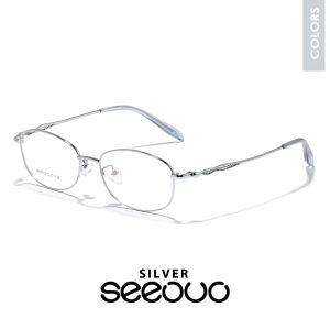 Seeouo Frame Kacamata Plano Lens Bentuk Kotak Semi Oval Wanita Style Fashion Glasses Full Metal Bisa Minus 34578