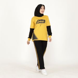 Setelan Baju Olahraga Wanita Muslimah Gowes Senam Joging One Set Aura by Zolaris