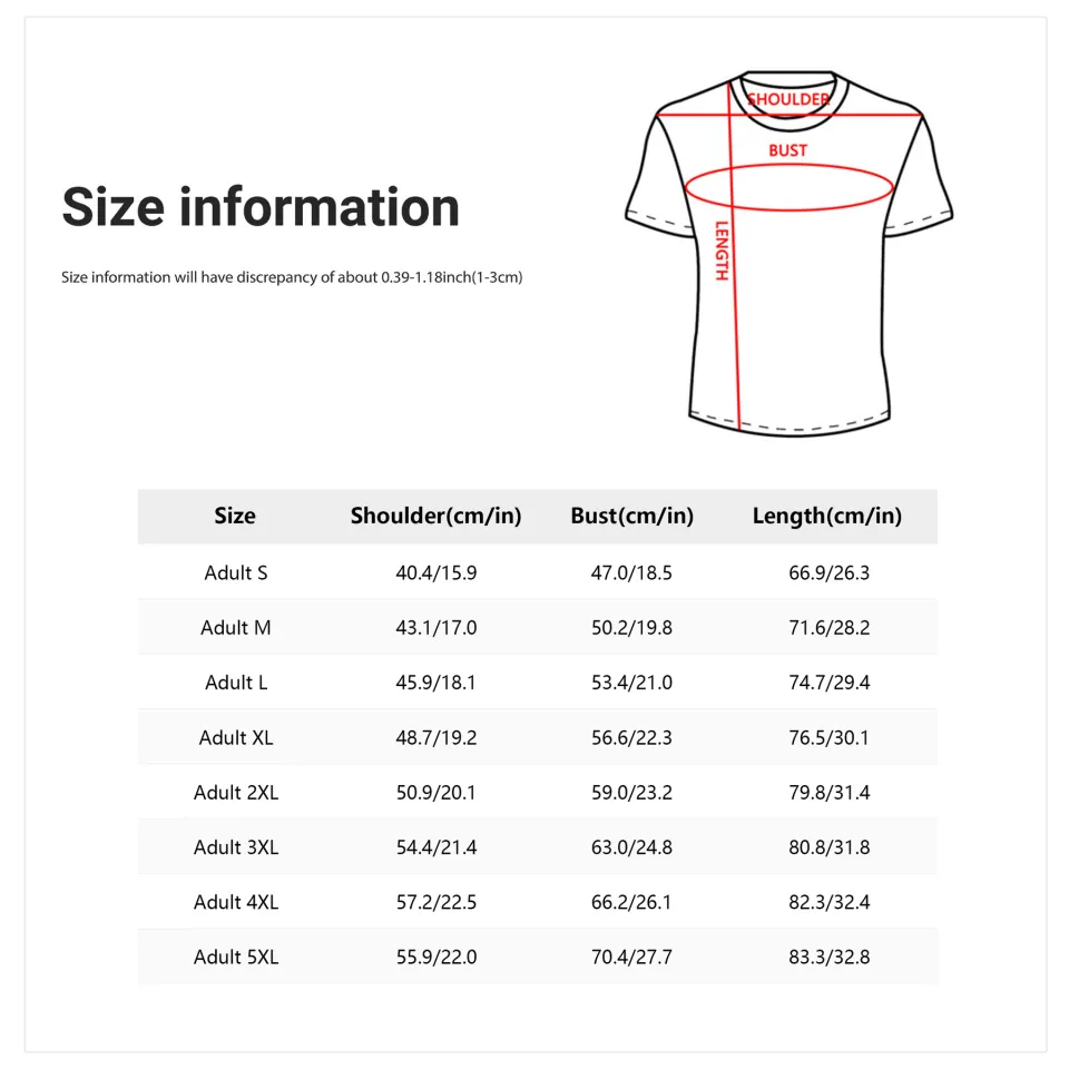 Sublimation T-Shirt Size Chart