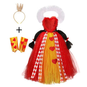 Evil Red Queen Sparkly Girls Tutu Dress Deluxe Wonderland Royal Heart Kids Halloween Fancy Dress Children Pageant Party Costume