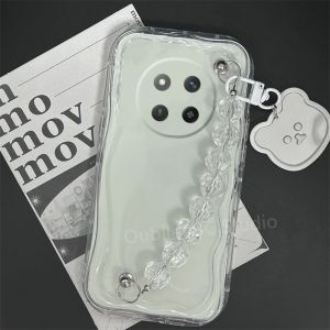 Casing Honor X9C X7C X8b X6b 200 Pro Lite Smart 4G 5G Phone Case New Design Glossy Cream Lens Protection Transparent Crystal Bear Mirror Bracelet Soft Cover 2024