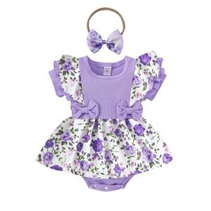 Baby Girl Dress Floral Print Ruffle Romper Baby Girl Outfits Shorts Jumpsuits with Headband Baby Clothes Set