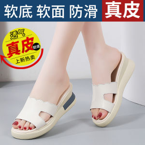 WomenS Summer Outdoor Slippers 2025 New Model Soft Leather Thick Sole Non-Slip Soft Sole Slide Sandals For Women Casual Beach Sandals
