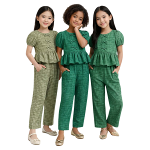 AA Elegant Women Plaid Peplum Top and Wide-Leg Pants Set - Casual Chic Summer Outfit