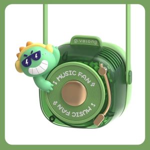 Quạt treo cổ mini làm mát mùa hè cho học sinh tiểu học Quạt Mini đeo cổ Mini Fan hình thú cưng có dây sạc kèm xoay đĩa kiểu DJ phát nhạc quạt tích điện quạt sạc pin sạc USB
