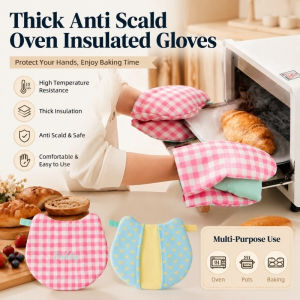Thick Anti Scald Oven Insulated Gloves Lanyard Heat-insulating Hand Clip Kitchen Baking Cute Gloves