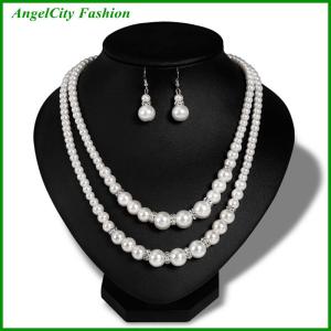 AngelCity Fashion Store Double Chain Jewelry Set Women Simulated Necklace Earrings Jewelry