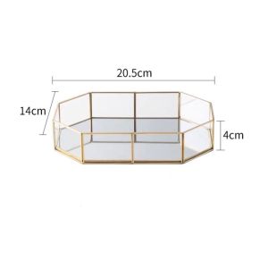 Nampan Kaca Baki Tempat Perhiasan Gold Bowl Glass Prism Jewelry Tray Storage Desk Organizer
