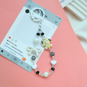 New Sanrio Beaded Phone Chain Keychain Cute Girl Crystal Bow Bag Pendant Best Friend Gift