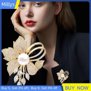 Millys เข็มกลัดมุกเทียมดอกไม้พลอยเทียมแฟชั่นสำหรับผู้หญิงเสื้อผ้าเสื้อโค้ทเครื่องประดับของขวัญเครื่องประดับ