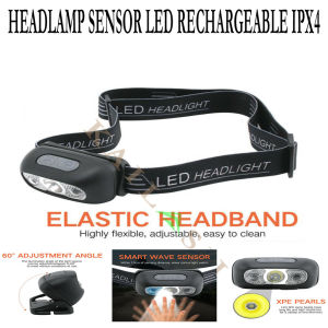 Senter Kepala Headlamp Sensor LED Waterproof Rechargeable IPX4