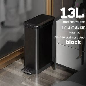 Slim Trash Can with Lid Soft Close Stainless Steel 7L/9L/13L Bathroom Garbage Can with Inner Bucket