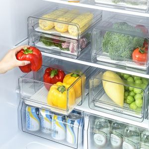 MEEU Stackable Food Storage Drawer Transparent Large Capacity Food Container with Drain Tray Durable Reusable Fresh Keeper Bin Household