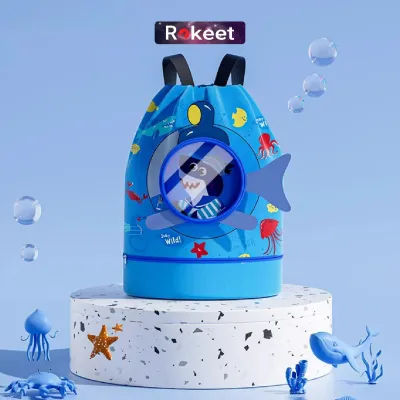Rokeet Tas Renang Serut Anak Karakter Ikan Lucu Anti Air Waterproof Dry Wet Separate & Kompartemen Sepatu
