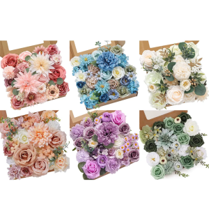 Silk Flower Artificial Flower Set Simulated Flower Leaf Box with Stems for Wedding Bouquets Flower Arrangements