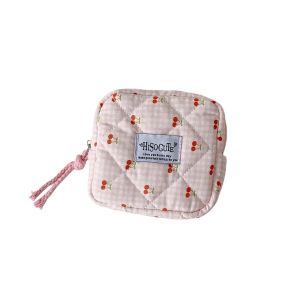 RGFV Một lớp Túi bút hình trái cherry Thiết kế dễ thương Dung lượng lớn Hộp bút cherry Hàn Quốc Bộ tổ chức bàn làm việc Túi đựng mỹ phẩm Túi đựng bút kẻ sọc vải Văn phòng trường học