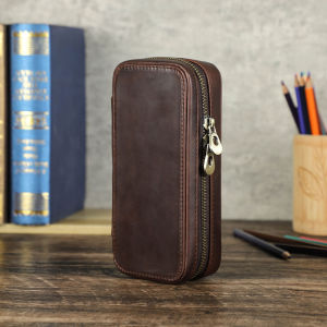 CONTACTS FAMILY Retro Handmade Genuine Leather Single Slot Watch Case Storage Extra 2 Watch Straps Watch Box Organizer Display Pouch with Free Engraving