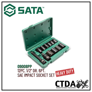 SATA by Nicholson 12PC. 1/2" DR. 6PT. SAE IMPACT SOCKET set #09008PP