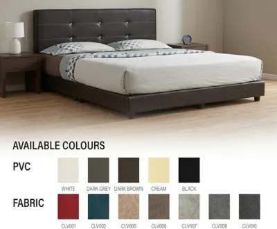 Elegant Upholstered Velvet Fabric & PVC Faux Leather King Size Bed with Spine Detail