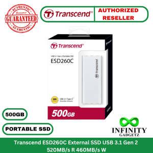 Transcend ESD260C 500GB Portable External SSD USB 3.1 Gen 2 520MB/s R 460MB/s W