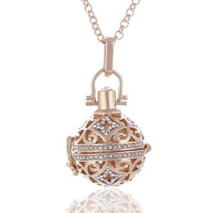 GOXBERK DIY Flower Pattern Jewelry Angel Caller Hollow Out Openable Cage Harmony Ball Chain Necklace Musical Sound Bell Locket Pendant