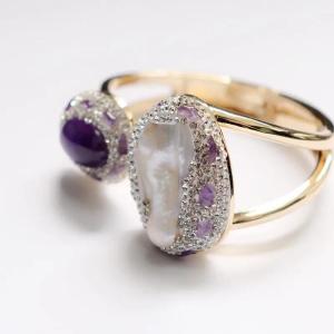 Natural Baroque Pearl Bracelet for Women Raw Stone Amethyst Set with Czech Diamonds Luxury Jewelry H260610