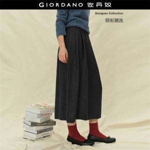 GIORDANO Women Skirts Elastic Waist Pleated Bud Skirts Retro High Waist Fashionable Casual Knit Maxi Skirts 18465226