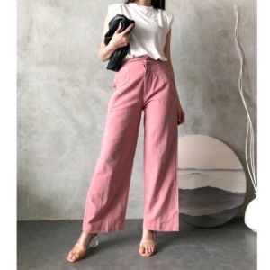 Celana Wanita Kulot Linen Highwaist Premium Size (M L XLXXL) Dari BB 40-75kg Celana Kulot Linen Kancing Terlaris Celana Kulot Wanita Terbaru