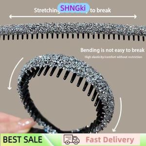 SHNGki Non-slip Rhinestone Hair Hoops Bands Women Toothed Elastic Headbands For Women Shiny Luxury Hair Hoops