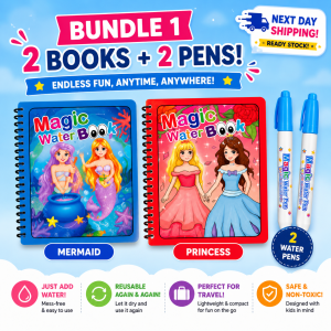 Magic Water Book for Kids (Bundle of 2 Books + 2 Water Pens) | Reusable No-Mess | Educational Activity | Ready Stock SG