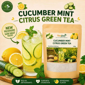 (B1G1) Lemon Cucumber Mint Citrus Green Tea 100% Natural Digestive Support & Healthy Gut Skin White
