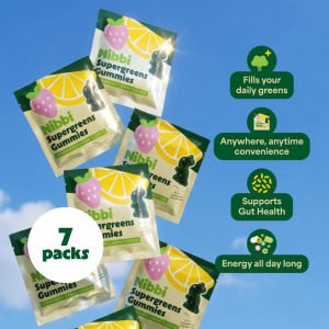 Nibbi Greens Supergreens Gummies 7 Packs | 18 Greens 12 Vitamins 10B Probiotic 4.5g Fiber | Zero Sugar Muslim Friendly
