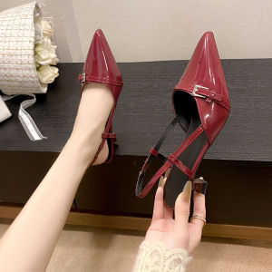 Wedding For Bride Fashion Elegant Korean White Half Shoes with Heels for Women  Korean Trend Pointed Mid Heels Beige Stiletto For Women Pointed Sandals Office Lady