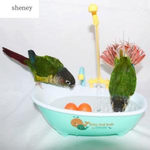 SHENEY น่ารักน่ารักๆ การ์ตูนลายการ์ตูน พลาสติกทำจากพลาสติก สำหรับนกแก้วเลิฟเบิร์ด ของใช้ในครัวเรือน อ่างอาบน้ำนกแก้วอัตโนมัติ อุปกรณ์เสริมสำหรับนก ชามป้อนอาหารนก อ่างอาบน้ำสำหรับอาบน้ำนก