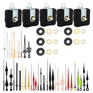 Pack Of 5 Quiet Quartzs Clock Movements Kits Precise Clock Mechanism with Assorted Hands for DIY Wall Clock Repairs