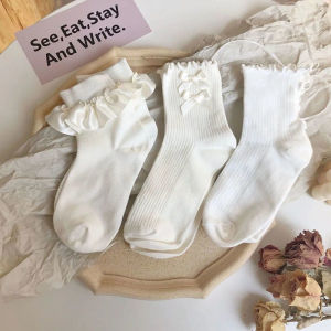 🤍 Beauty Shoes - ถูงเท้าโบว์ผู้หญิง สีขาวล้วน ถูงเท้า JK สไตล์ลูกไม้น่ารัก ใส่สบาย