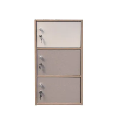HomePro ตู้ล็อกเกอร์ 3 ช่อง FINE 40 ซม. ลายไม้/ครีมขาวผ้า แบรนด์ FURDINI