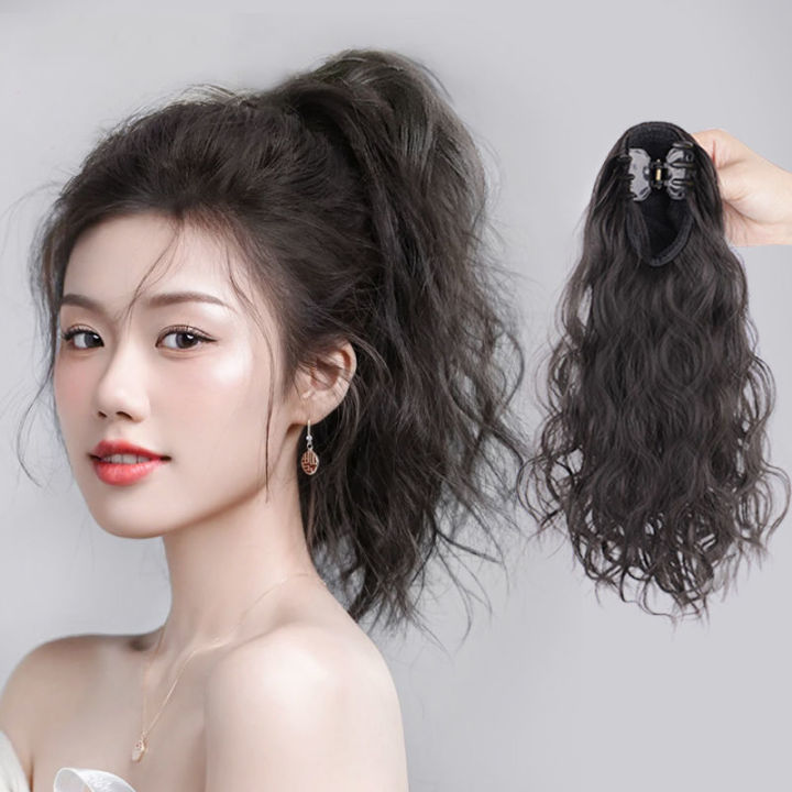 Korean Style Beautiful Long Curly Wig for Women Female Horsetail