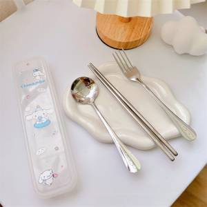 FSHL0691 Set Alat Makan Sendok Garpu Sumpit Bekal Stainless Steel Emboss Motif Karakter